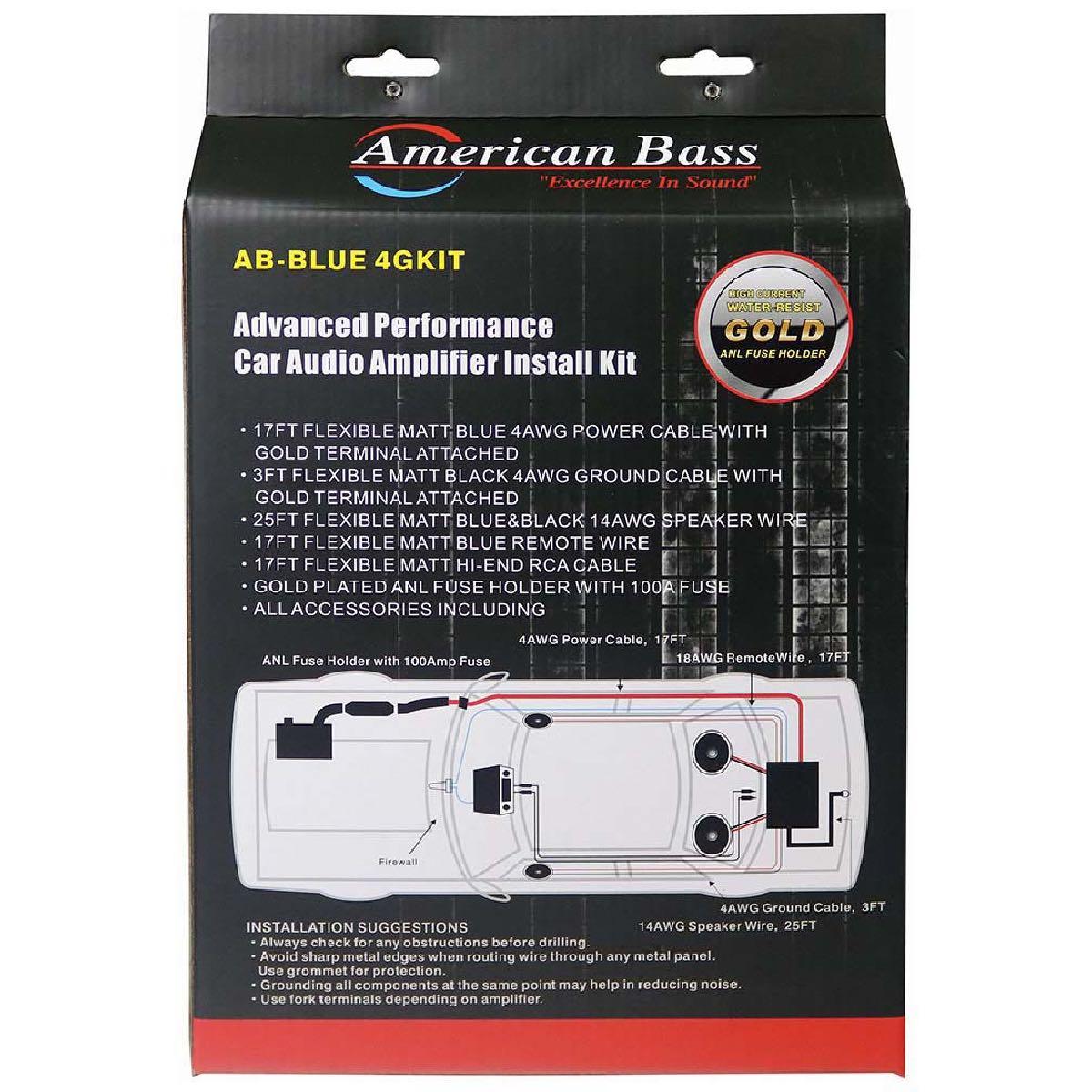 AMERICAN BASS 4 GAUGE AMP INSTALL KIT (ABBLUE4GKIT)