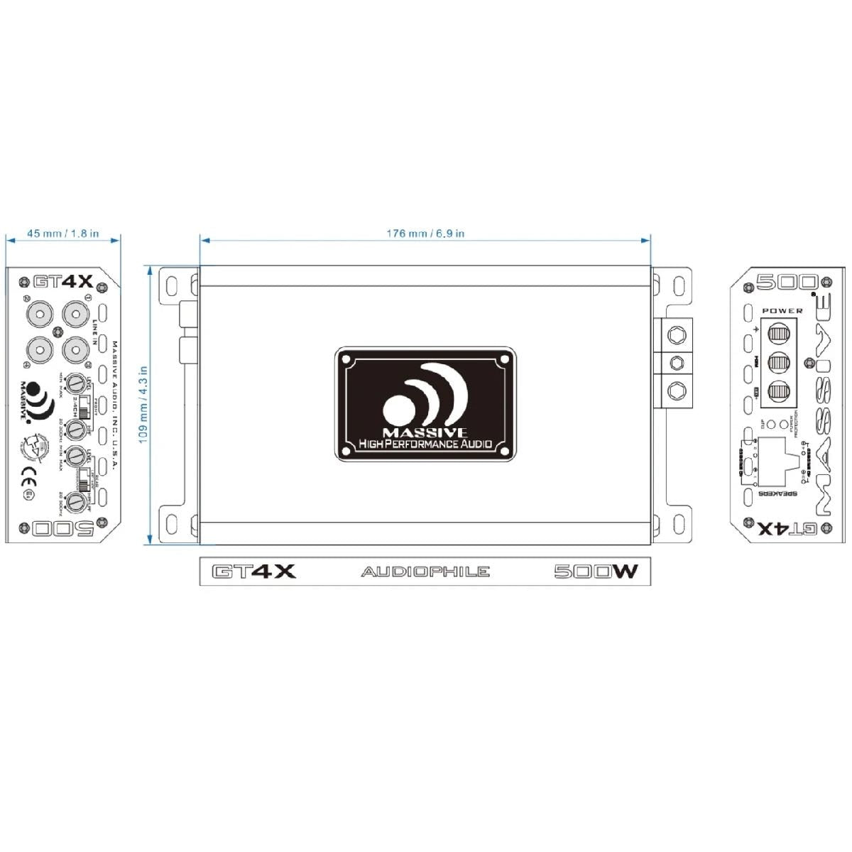 MASSIVE AUDIO SUPER COMPACT 120 WATT X 4 AMPLIFIER (GT4X)
