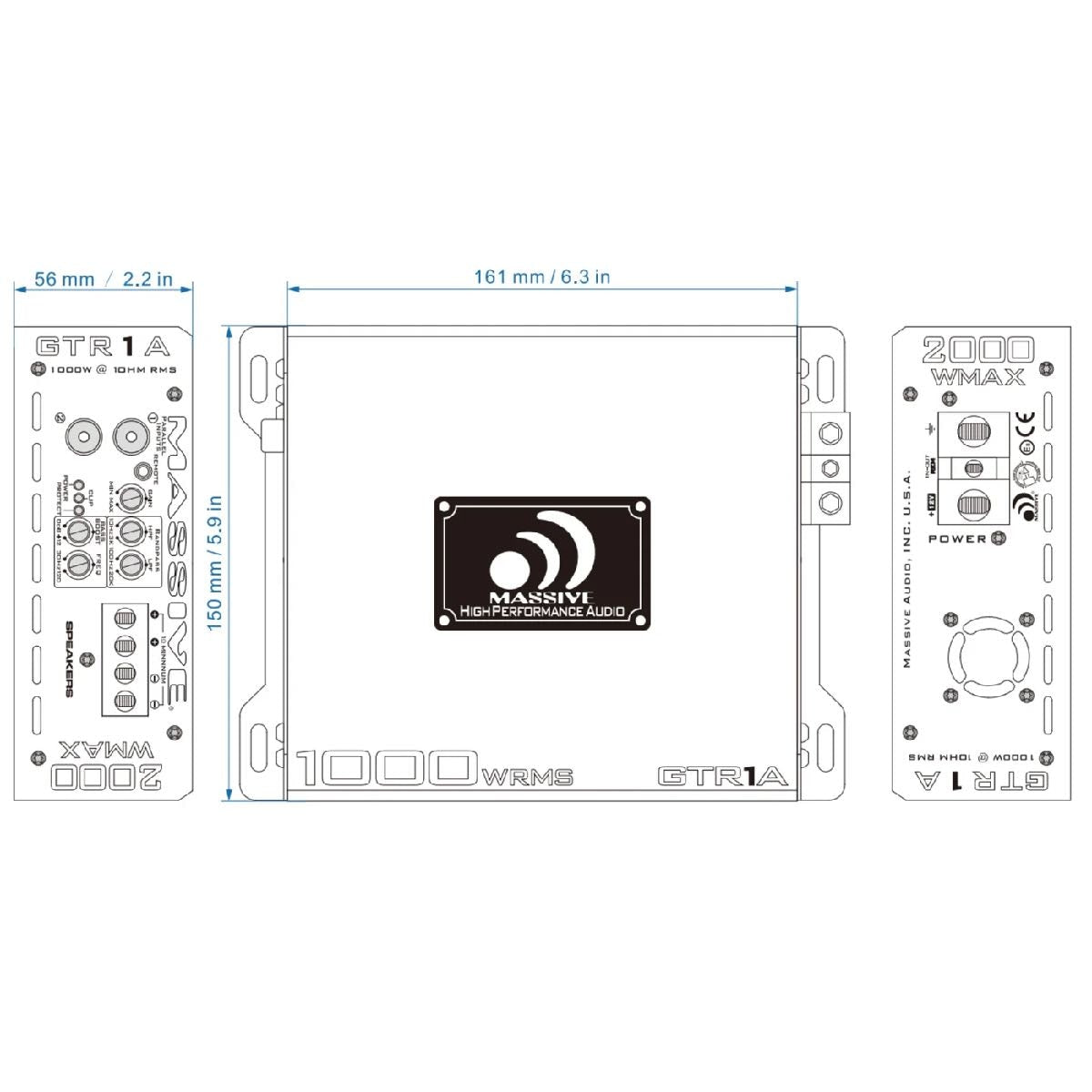 MASSIVE AUDIO SUPER COMPACT 1060 WATT RMS X 1 @ 1 OHM AMPLIFIER (GTR1A)