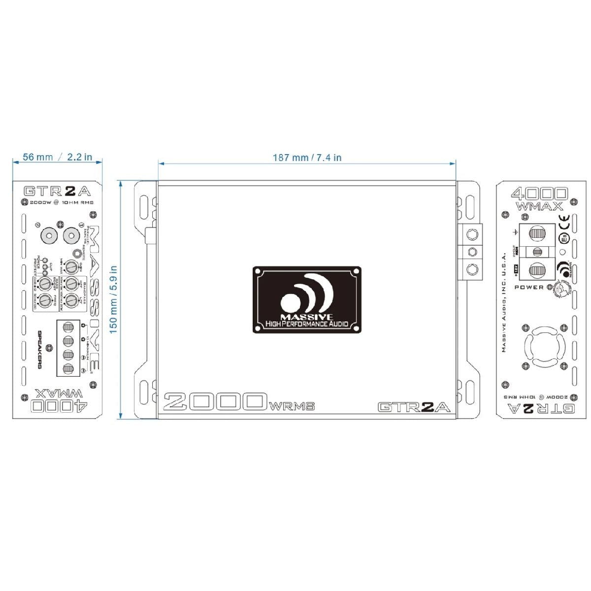 MASSIVE AUDIO SUPER COMPACT 2030 WATT RMS X 1 @ 1 OHM AMPLIFIER (GTR2A)