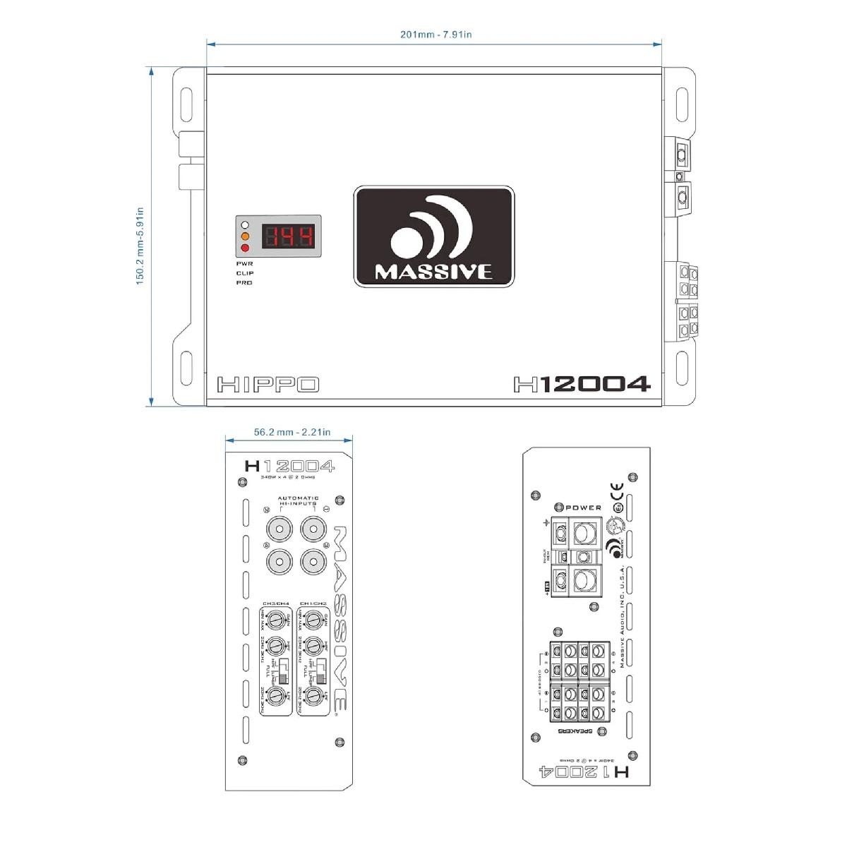 MASSIVE AUDIO HIPPO 4 CHANNEL 1360 WATT AMPLIFIER (H12004)