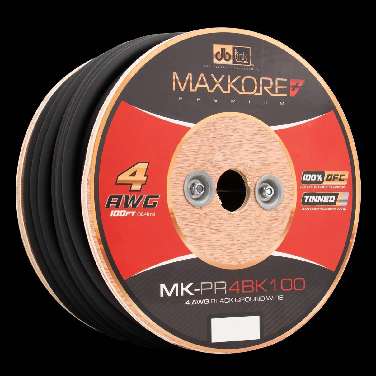 DB LINK 100' 4 AWG MAXKORE+ PREMIUM BLACK 100% OFC, TINNED ANTI-CORROSIVE GROUND WIRE ROLL (MK-PR4BK100) - image 1