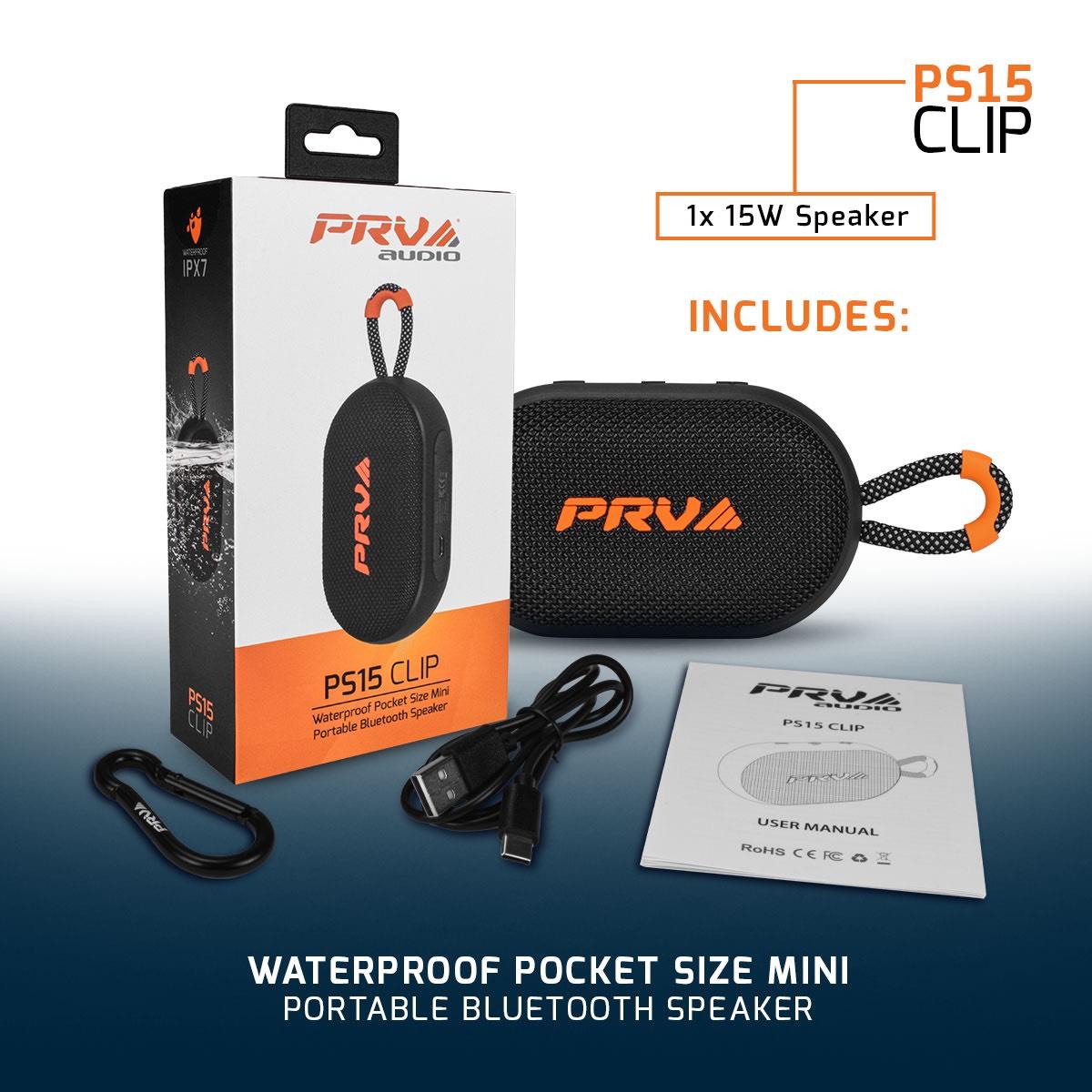 PRV AUDIO - PORTABLE WATERPROOF BLUETOOTH SPEAKER (PS15 CLIP)