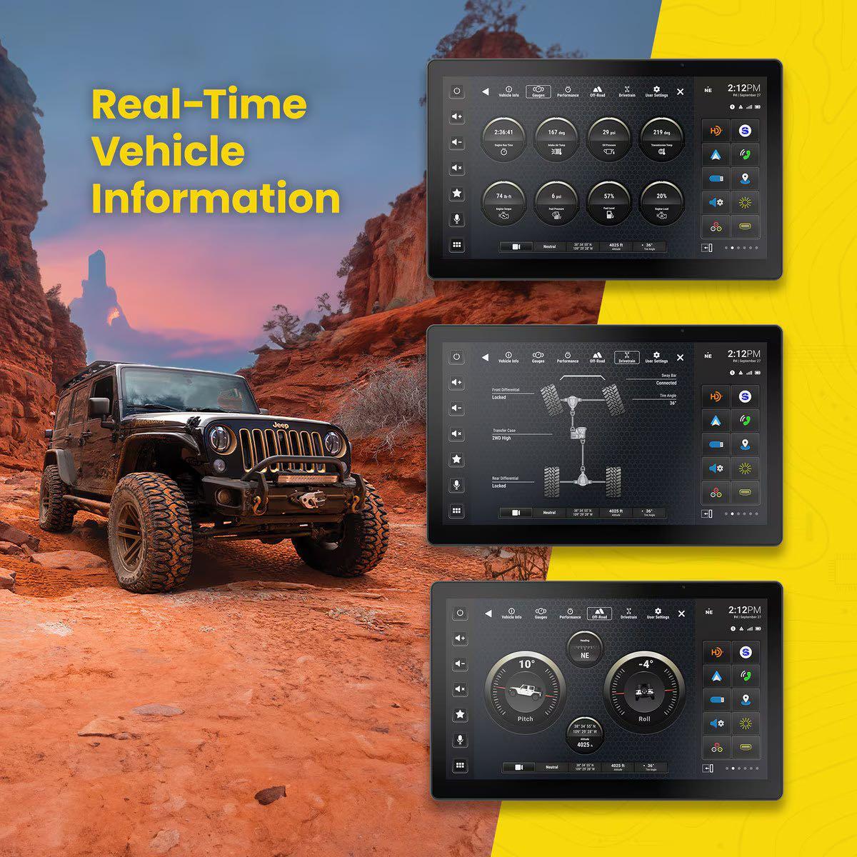 STINGER 12.8" JEEP WRANGLER JK WIRELESS CARPLAY & AUTO WATERPROOF OEM STYLE MOUNTING & VEHICLE CONTROLS ON SCREEN (SRX-JK11128)