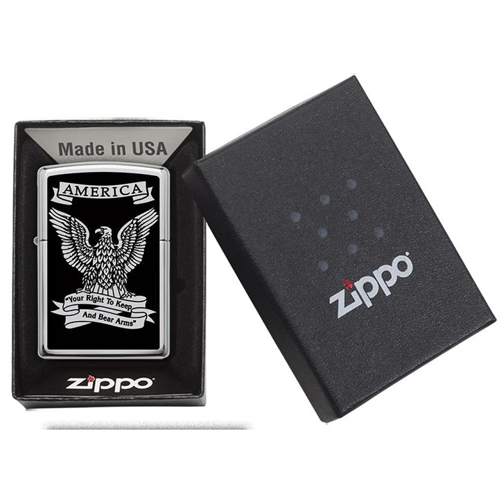 Zippo Windproof Lighter Black & White Americana Eagle High Polish Chrome