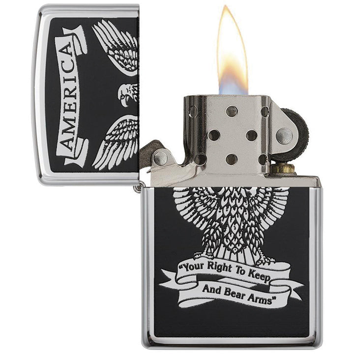 Zippo Windproof Lighter Black & White Americana Eagle High Polish Chrome