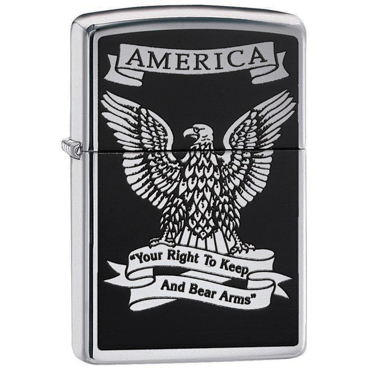 Zippo Windproof Lighter Black & White Americana Eagle High Polish Chrome