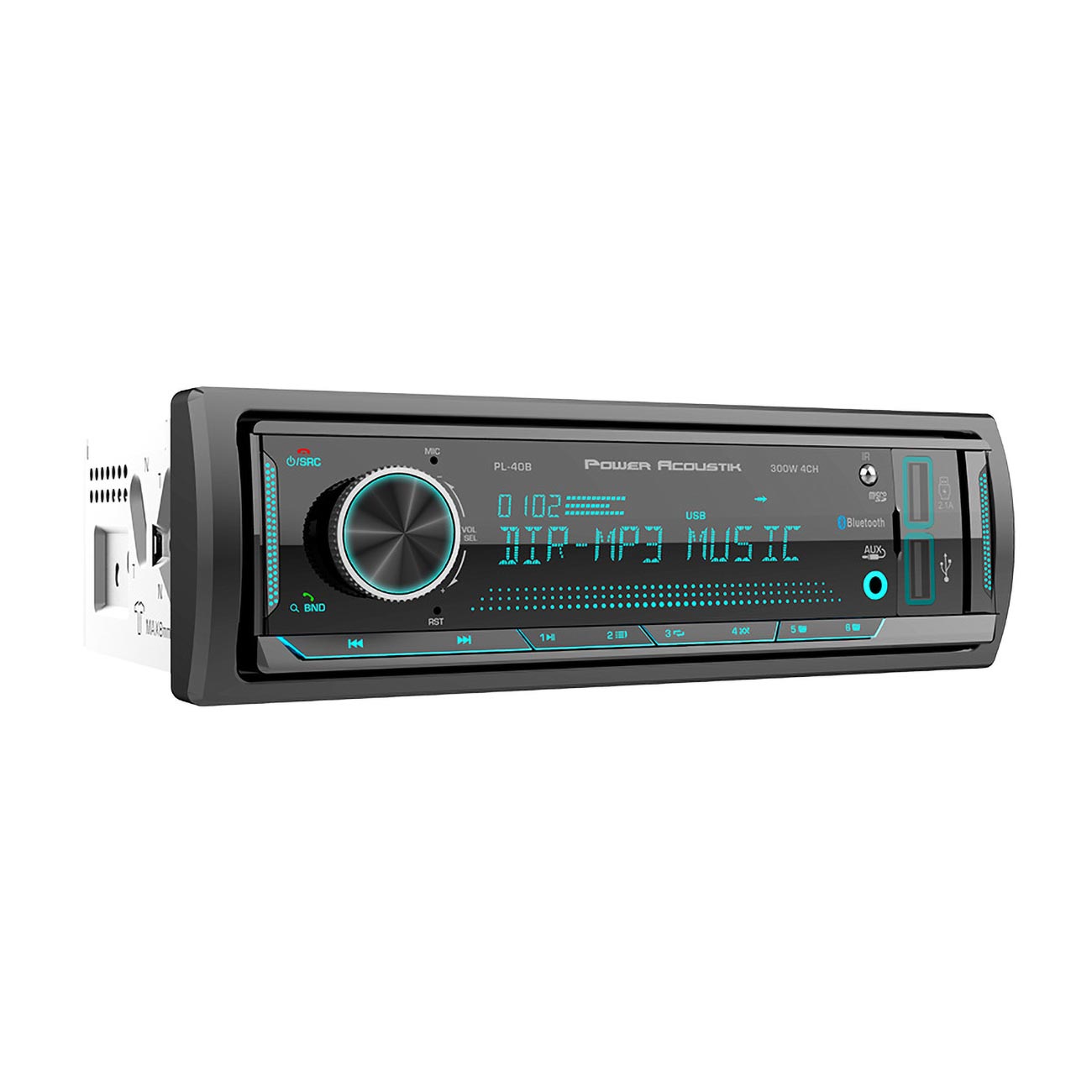 Power Acoustik Fixed Face Mechless Single Din Media Receiver With Bluetooth Dual Usb & Remote