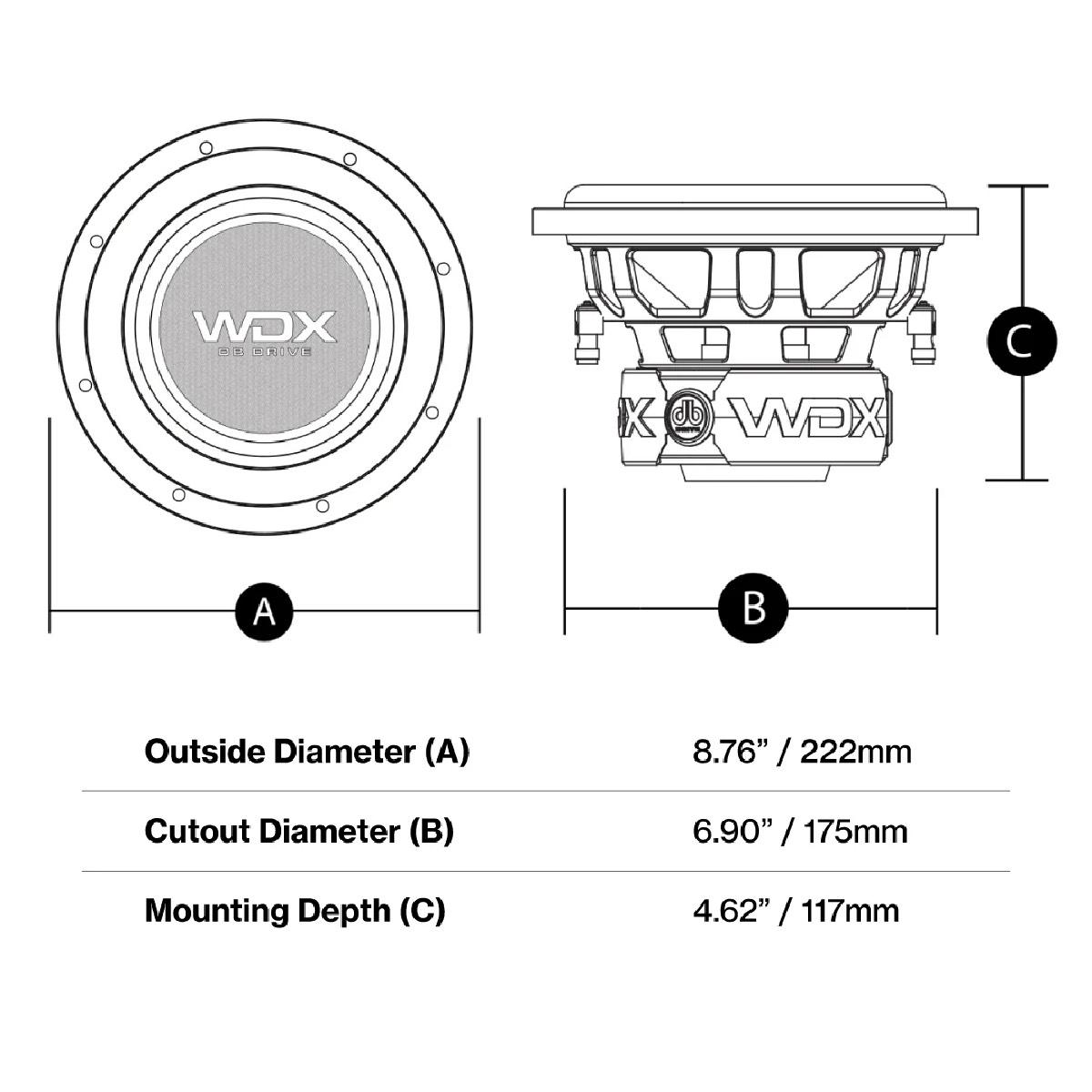 DB DRIVE 8" 800 WATT STAMPED FRAME WOOFER 2 OHM DVC (WDX8G0.2)