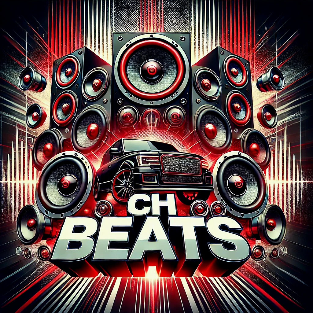 12 inch 1000 watt subwoofer with powerful speaker setup and CH BEATS logo in dynamic design