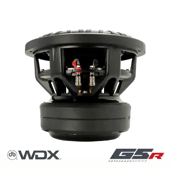 DB Drive 12 inch subwoofer showing side view with black frame and terminals