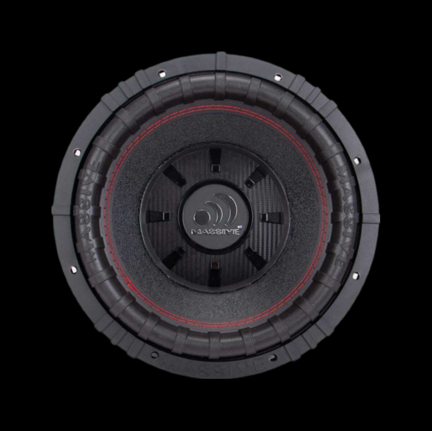 CH BEATS 12 inch 1000 watt subwoofer with black cone and red stitching detail