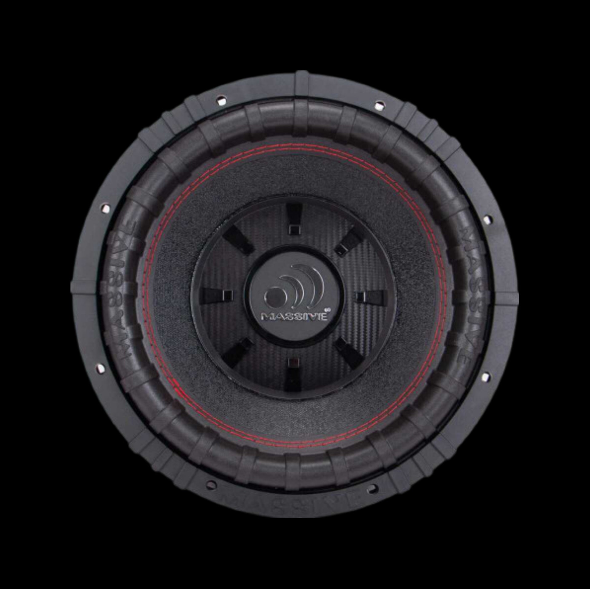 CH BEATS 12 inch 1000 watt subwoofer with black cone and red stitching detail