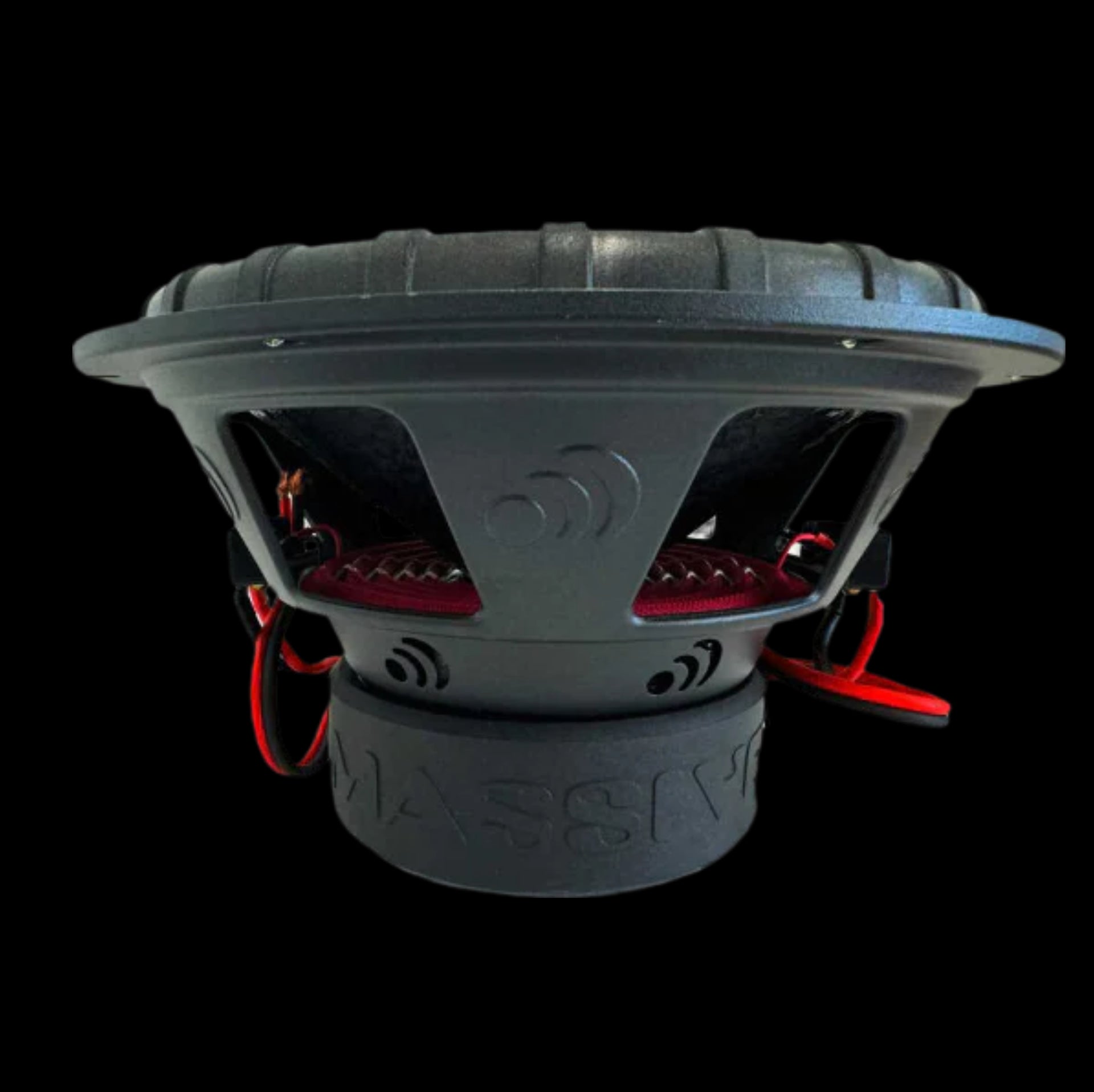 CH BEATS 12 inch 1000 watt subwoofer with black frame and red wiring for powerful bass