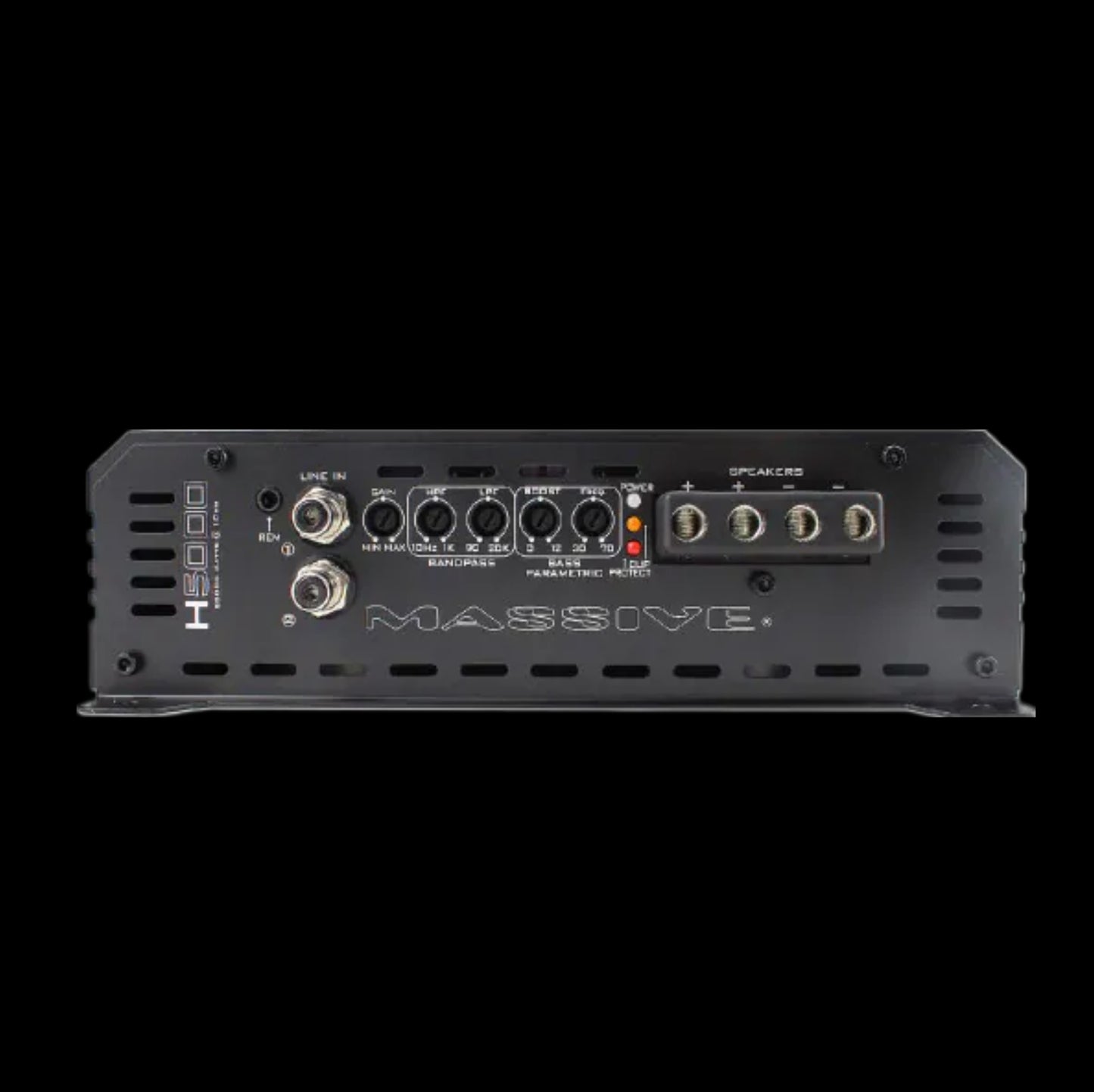 CH BEATS 5000 watt mono block amplifier with multiple control knobs and speaker terminals in black