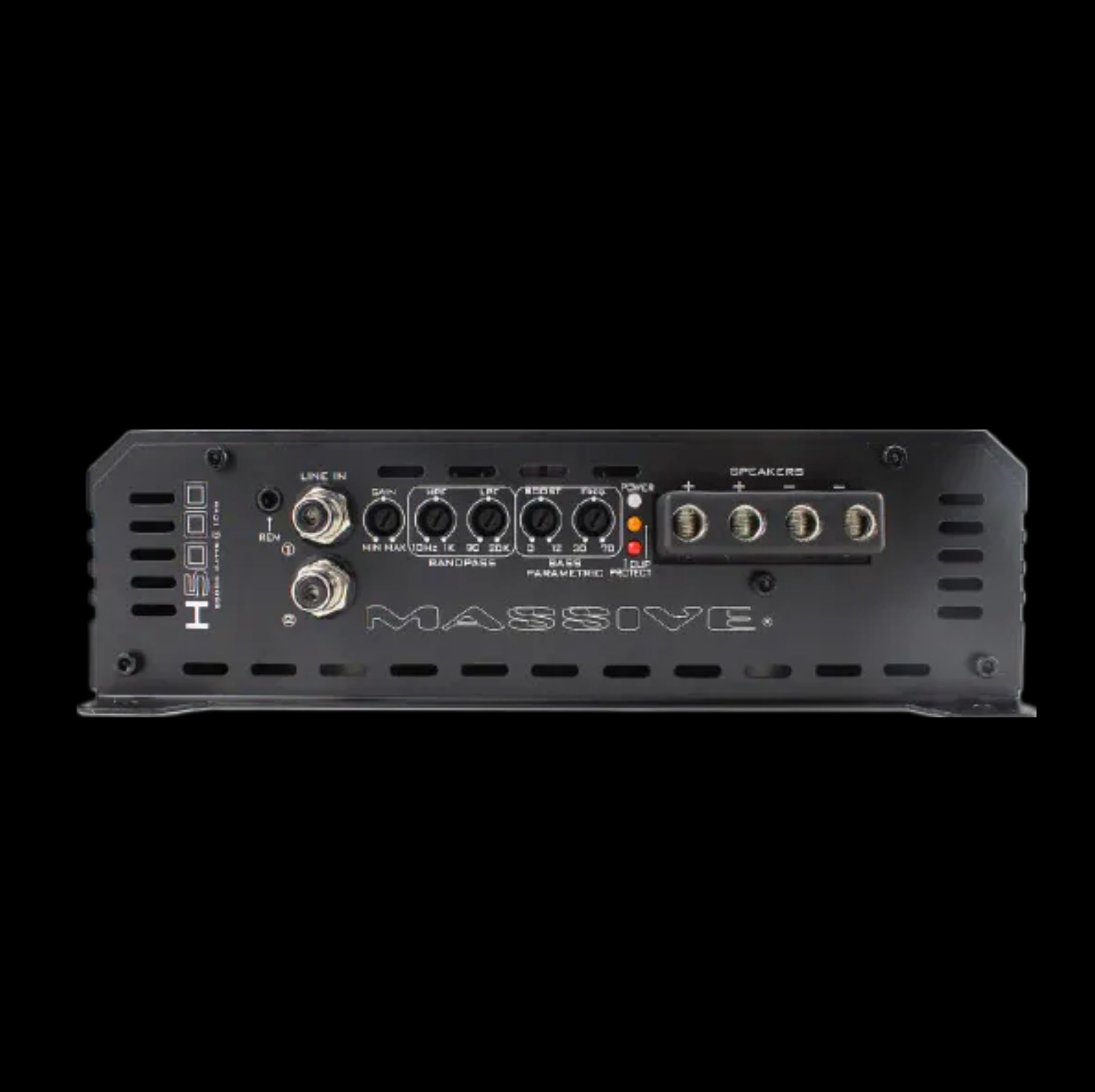 CH BEATS 5000 watt mono block amplifier with multiple control knobs and speaker terminals in black