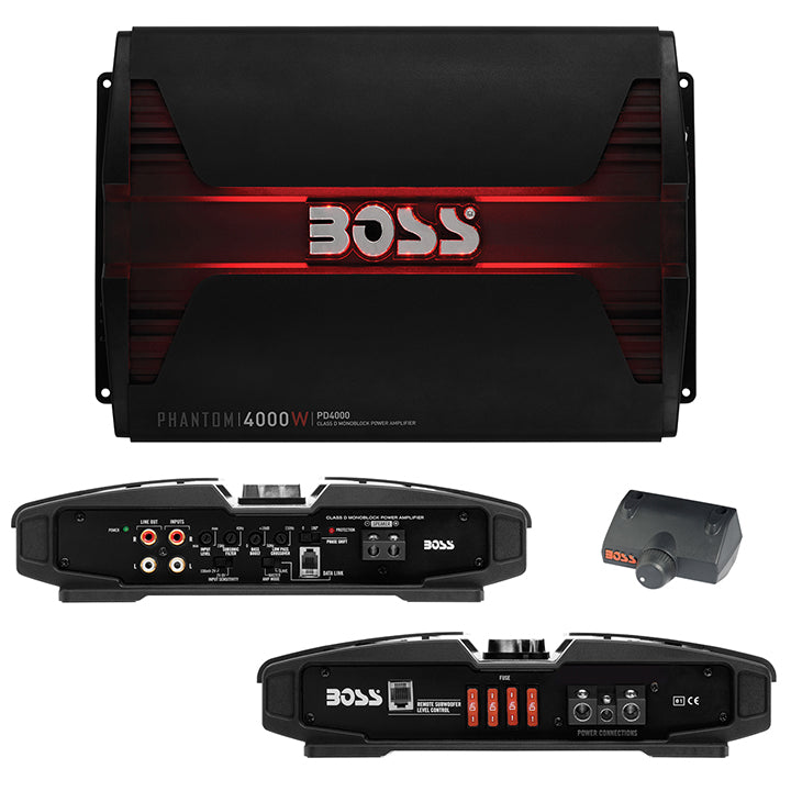 Boss Phantom 4000 Watts Class D Monoblock Power Amplifier Remote Subwoofer Level Control