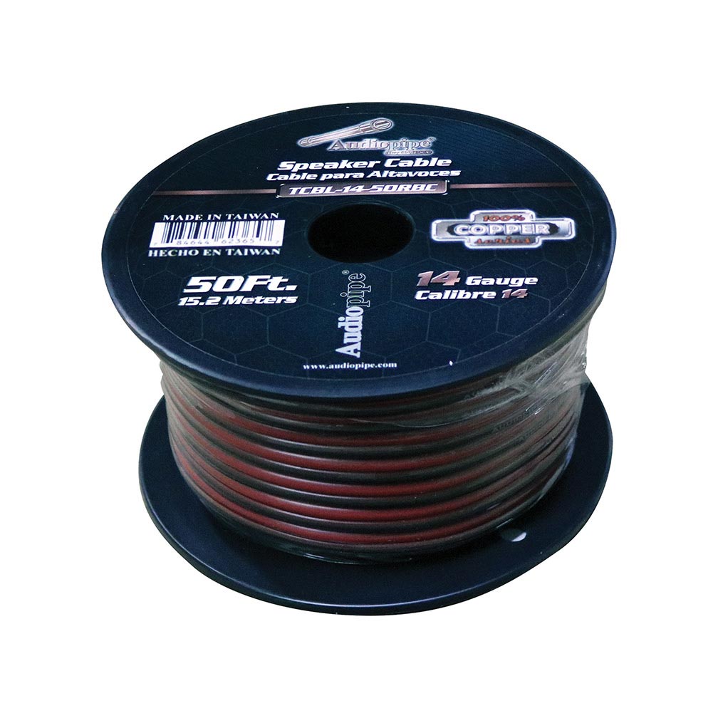 Audiopipe 14 Gauge 100% Copper Series Speaker Wire - 50 Foot Roll - Red/black Jacket