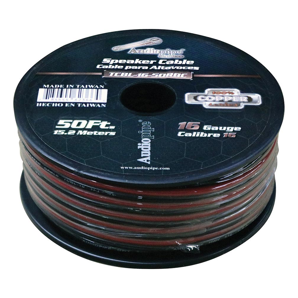 Audiopipe 16 Gauge 100% Copper Series Speaker Wire - 50 Foot Roll - Red/black Jacket