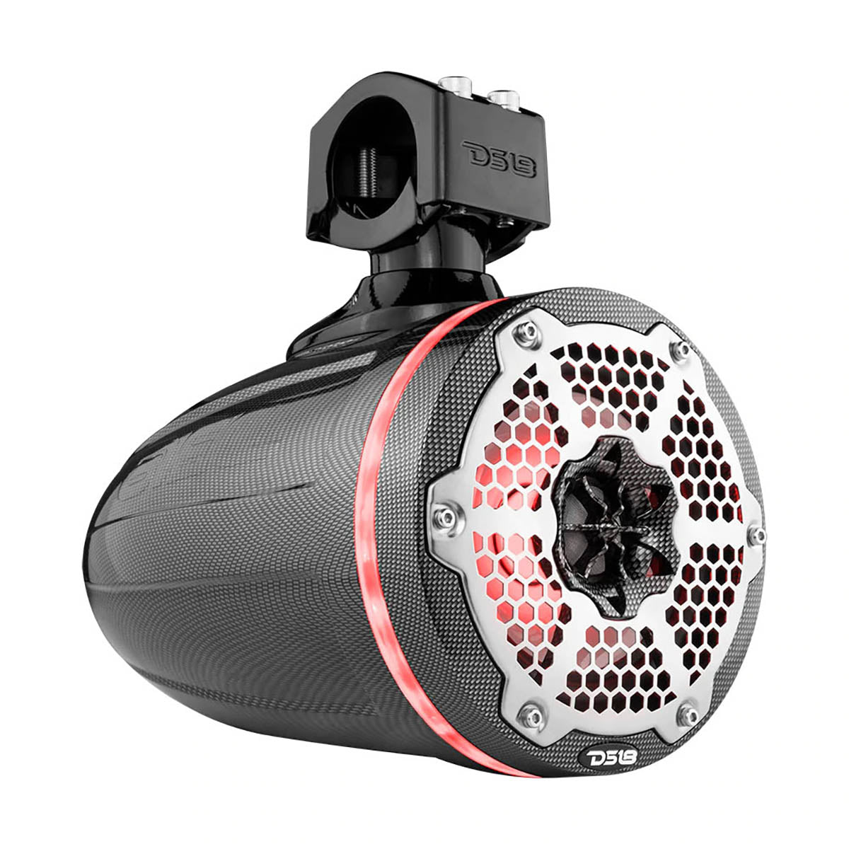 DS18 HYDRO 6.5″ Marine Wake Tower Speakers RGB Lights, 300W Max – Color: Black Carbon Fiber