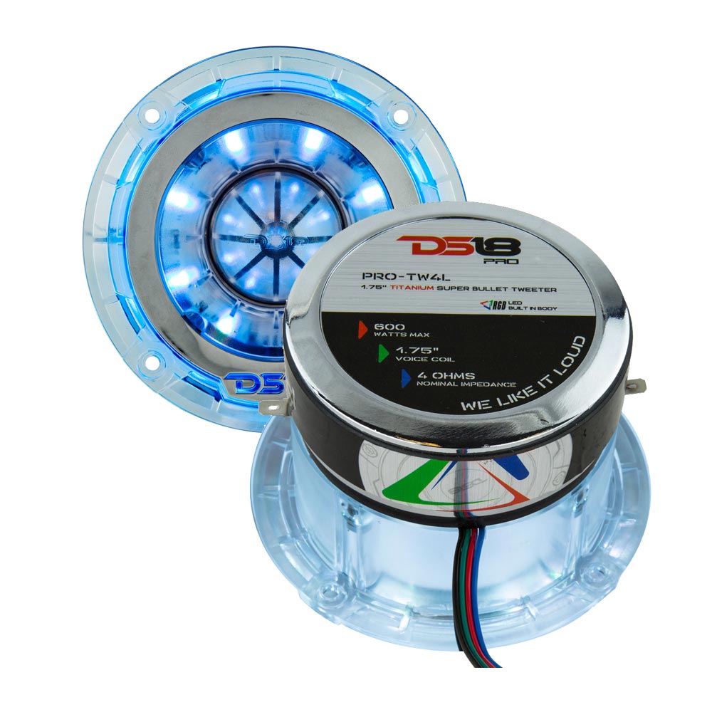 DS18 1.75″ Titanium Super Bullet Tweeter with RGB LED Lights (Each)
