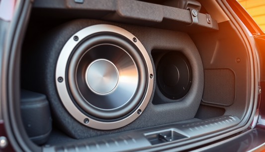 A powerful car subwoofer mounted in a vehicle