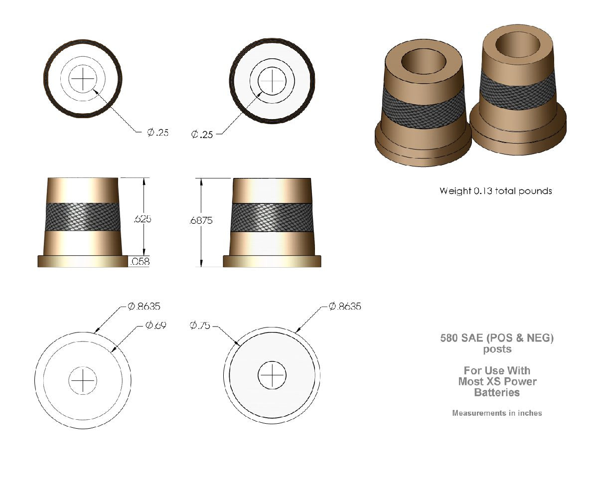 XS POWER SHORT BRASS POST ADAPTORS M6 (580)