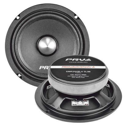 PRV AUDIO - 6" MID BASS - STAMPED STEEL BASKET - 1.5" VC - 200W PROGRAM POWER - 4 OHMS - V2 (6MR250B-4SLIM)