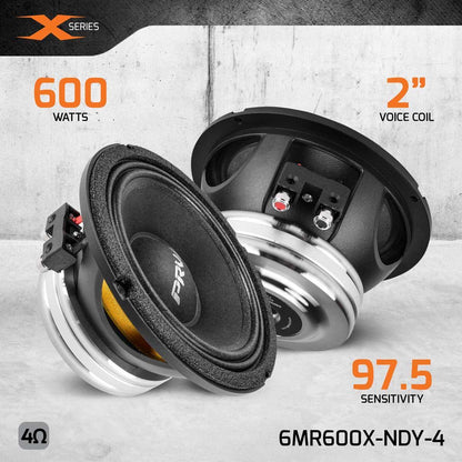 PRV AUDIO - 6" Mid Range - 2" VC - 600W Program Power - 4 Ohms (6MR600X-NDY-4)