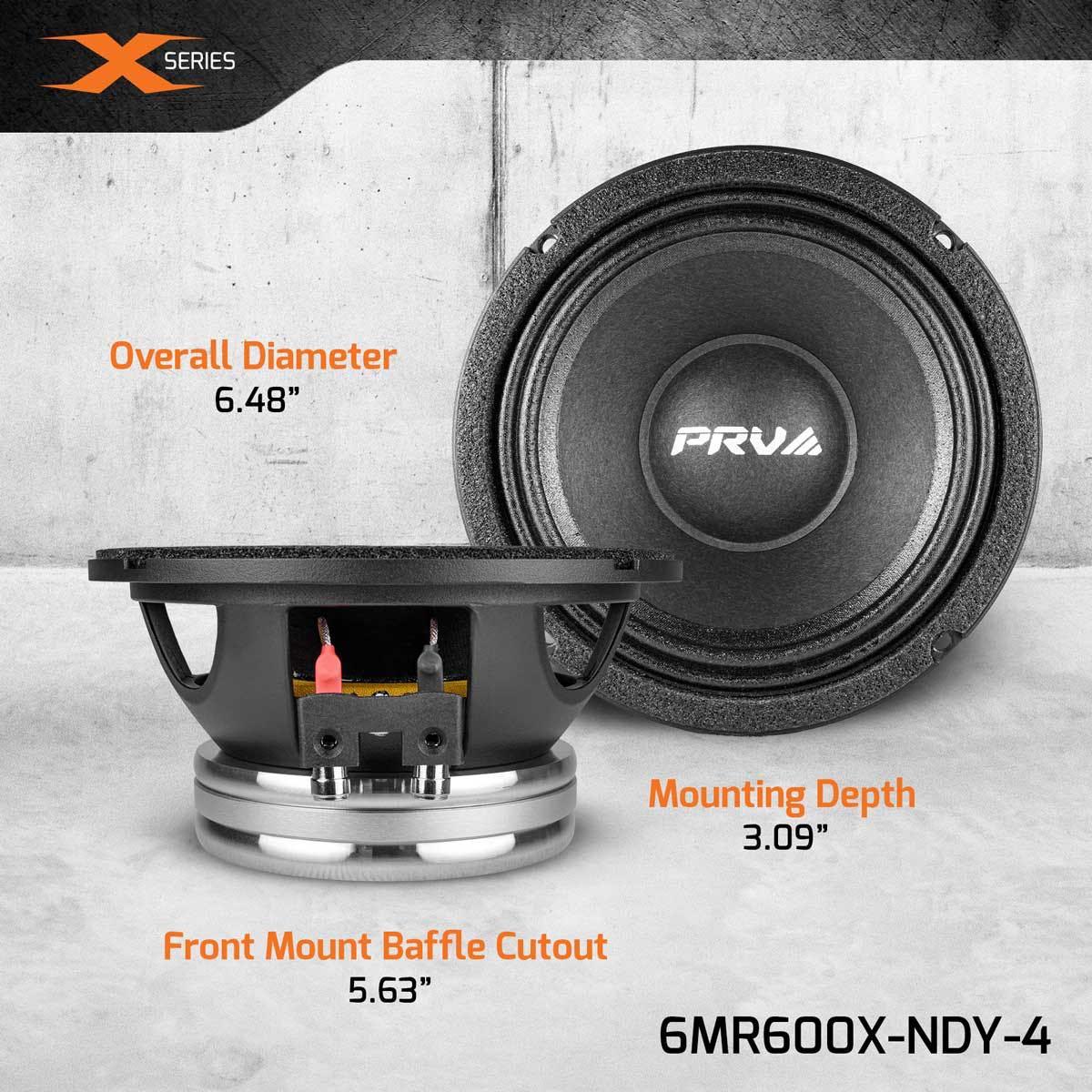 PRV AUDIO - 6" Mid Range - 2" VC - 600W Program Power - 8 Ohms (6MR600X-NDY)