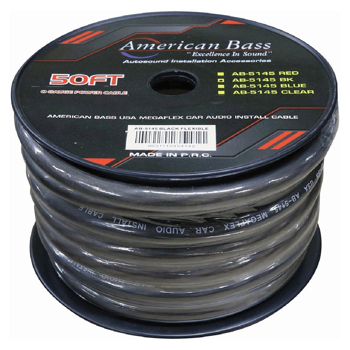 AMERICAN BASS 0 GAUGE 50' HIGH STRAND COUNT BLACK WIRE (AB5145BLACK)