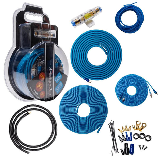 AMERICAN BASS 8 GAUGE AMP INSTALL KIT BLUE WIRE (ABBLUE8GKIT)