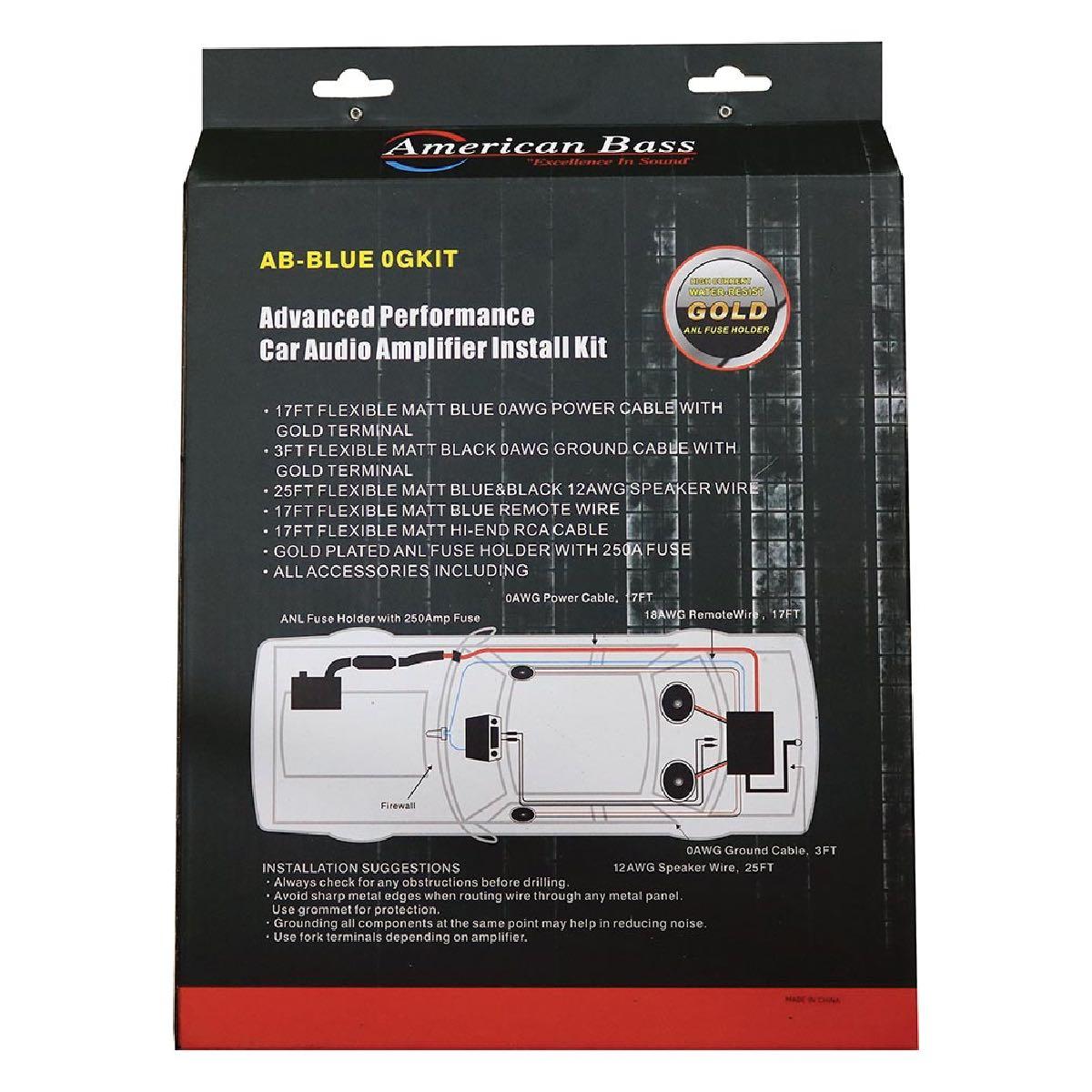 AMERICAN BASS 0 GAUGE AMP INSTALL KIT (ABBLUE0GKIT)