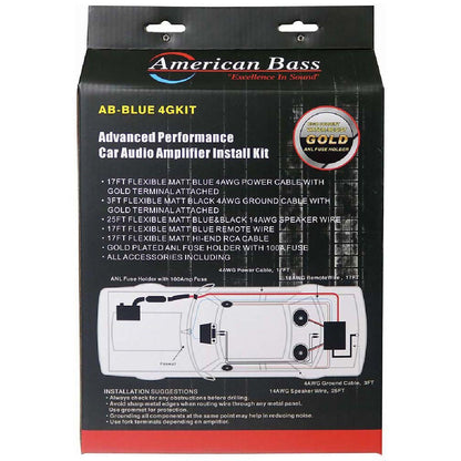 AMERICAN BASS 4 GAUGE AMP INSTALL KIT (ABBLUE4GKIT)