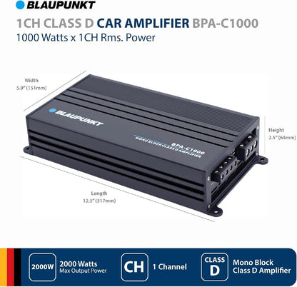 BLAUPUNKT 1000 WATT MONO BLOCK D-CLASS POWER AMPLIFIER (BPA-C1000)