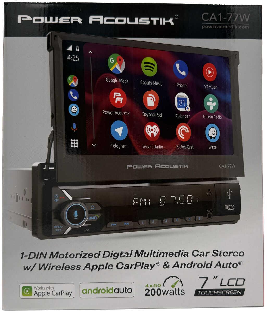 POWER ACOUSTIK SINGLE DIN 7" FLIP OUT WITH WIRELESS APPLE CARPLAY AND ANDROID AUTO (CA1-77W)