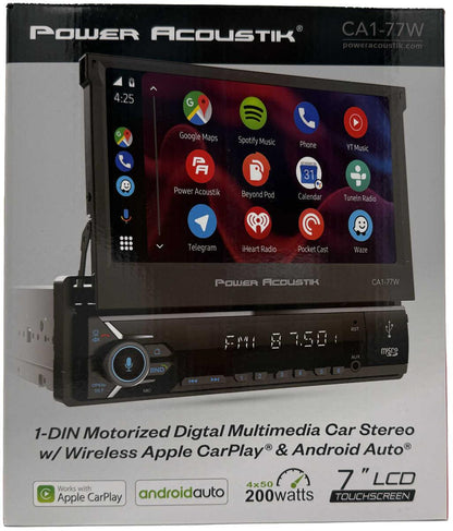 POWER ACOUSTIK SINGLE DIN 7" FLIP OUT WITH WIRELESS APPLE CARPLAY AND ANDROID AUTO (CA1-77W)