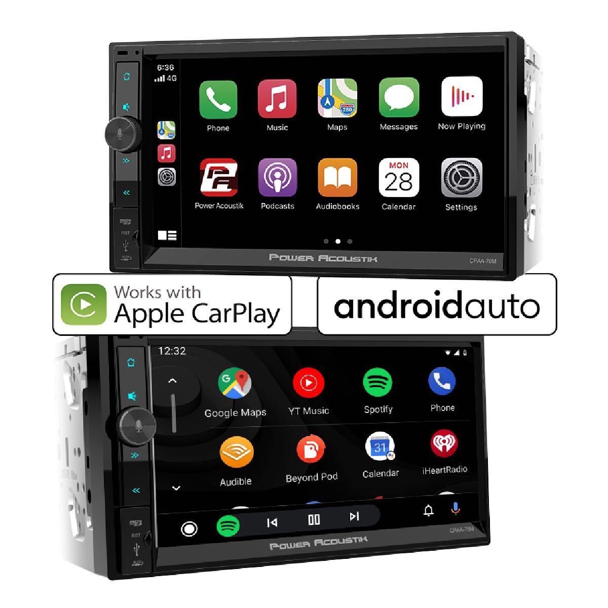 POWER ACOUSTIK 7" DBL DIN WITH APPLE CARPLAY & ANDROID AUTO PACKAGED WITH 4 - 6.5" SPEAKERS (CPAAM7-S2)