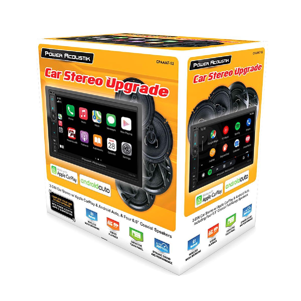 POWER ACOUSTIK 7" DBL DIN WITH APPLE CARPLAY & ANDROID AUTO PACKAGED WITH 4 - 6.5" SPEAKERS (CPAAM7-S2)