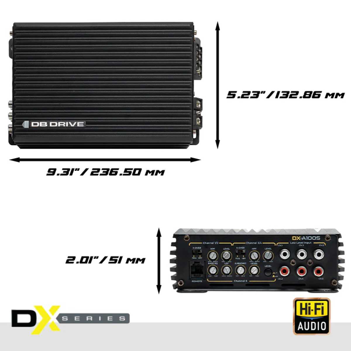 DB DRIVE 90 WATTS X 4 + 500 WATTS X 1 @ 2 OHM 5 CHANNEL CLASS D AMPLIFIER (DX-A1005)