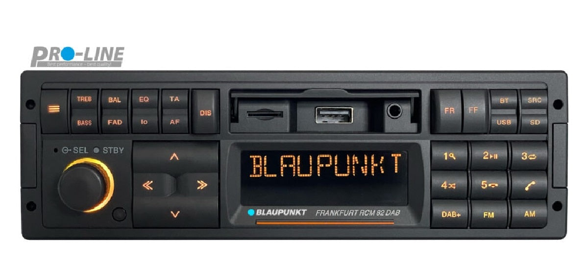 BLAUPUNKT SINGLE DIN MECHLESS RETRO RADIO 4V 3 PAIR RCA USB SD BT 14 BAND EQ (FRANKFURT RCM82DAB)