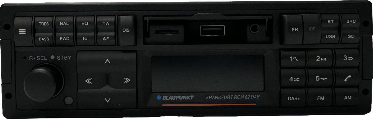 BLAUPUNKT SINGLE DIN MECHLESS RETRO RADIO 4V 3 PAIR RCA USB SD BT 14 BAND EQ (FRANKFURT RCM82DAB)