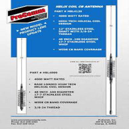 PROCOMM 4000 WATT LARGE BASE COIL ANTENNA (HBL4120)
