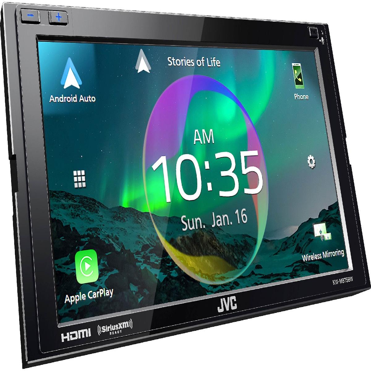 JVC DOUBLE DIN MECHLESS 6.8" WITH WIRELESS APPLE CAR PLAY & ANDROID AUTO (KWM875BW)