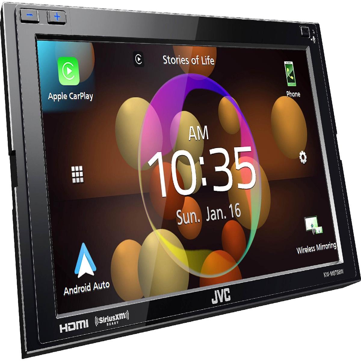 JVC DOUBLE DIN MECHLESS 6.8" WITH WIRELESS APPLE CAR PLAY & ANDROID AUTO (KWM875BW)