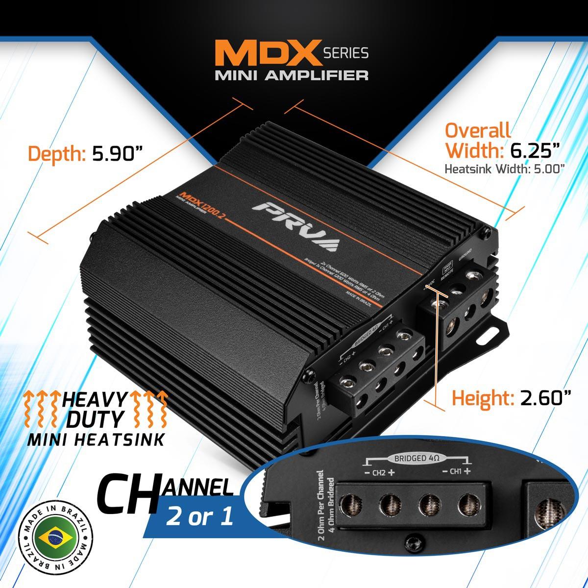 PRV AUDIO - ULTRA COMPACT 2 CHANNEL 1200 WATT 2 OHM STABLE AMP MDX1200.2 2OHM
