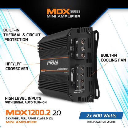 PRV AUDIO - ULTRA COMPACT 2 CHANNEL 1200 WATT 2 OHM STABLE AMP MDX1200.2 2OHM