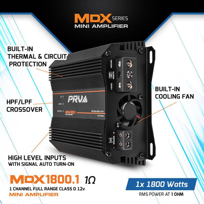 PRV AUDIO - MICRO 1 CHANNEL 1800 WATT 1 OHM STABLE AMPLIFIER (MDX1800.1 1 OHM)