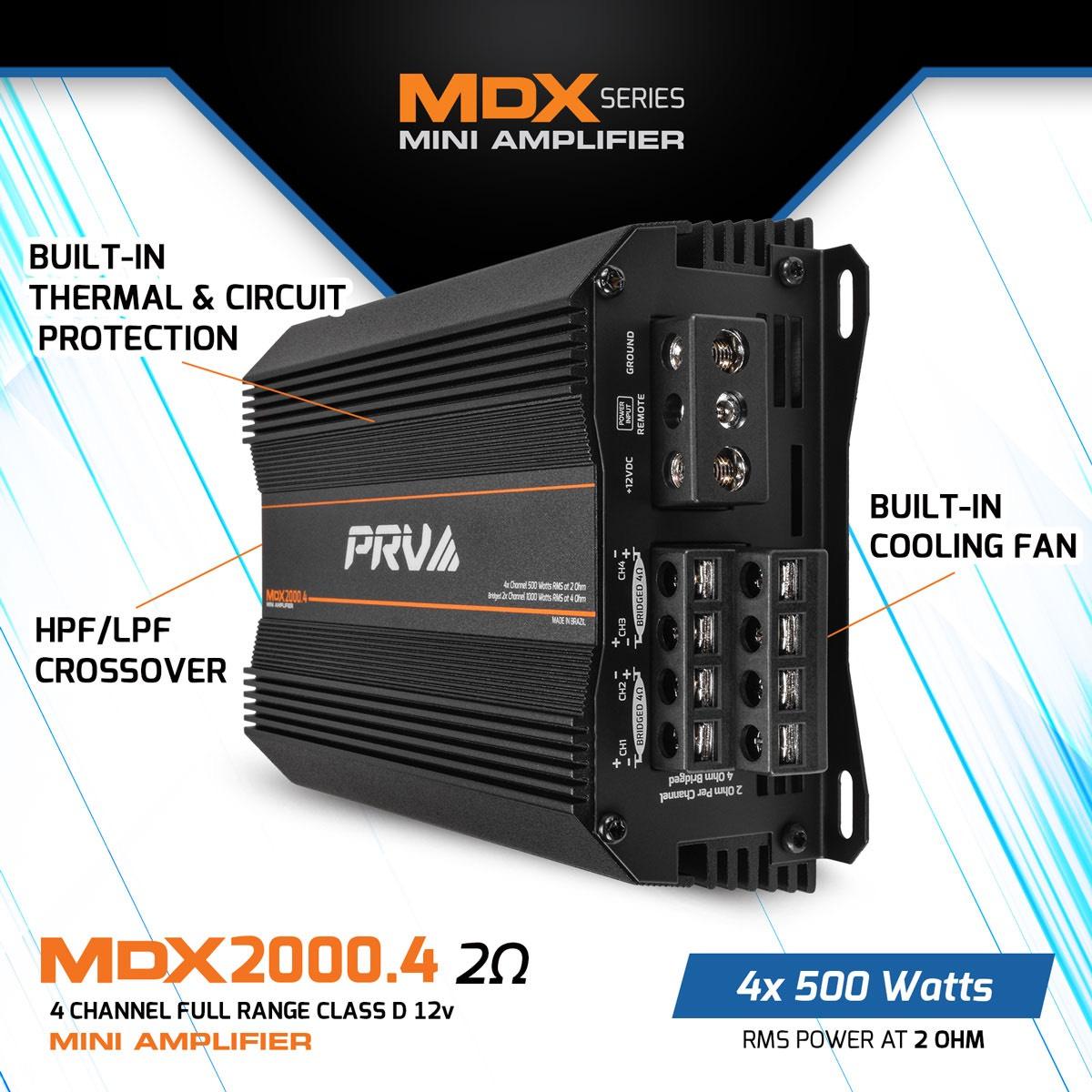 PRV AUDIO - MICRO 4 CHANNEL 2000 WATT 2 OHM STABLE AMPLIFIER (MDX2000.4 2OHM)