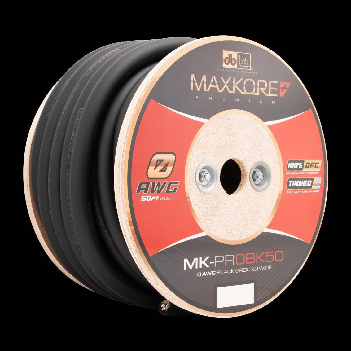 DB LINK 50' 0 AWG MAXKORE+ PREMIUM BLACK 100% OFC, TINNED ANTI-CORROSIVE GROUND WIRE ROLL (MK-PR0BK50) - image 1